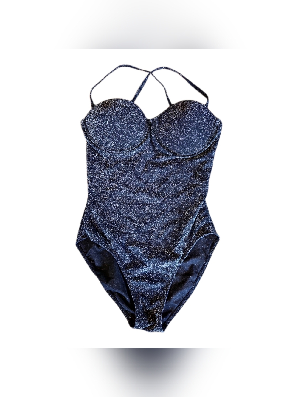 Vintage Y2K Newport Shape FX Swimsuit Black Glitter Bustier One Piece Small
